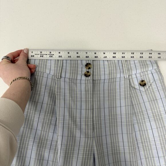 Club Monaco Womens Pants 4 Pastel Blue Plaid Pleated Trouser Old Money Prep Boho - Picture 5 of 15
